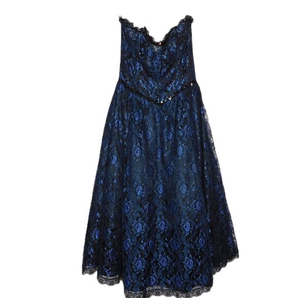 Gunne Sax Vintage Strapless Blue Black Rose Lace Dress | Whimsigoth | VGUC | M/9 - Picture 11 of 11